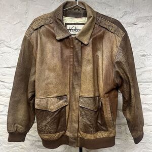 Vintage Niki Leather Bomber Pilot Aviator Jacket Lining Europe Map Distressed